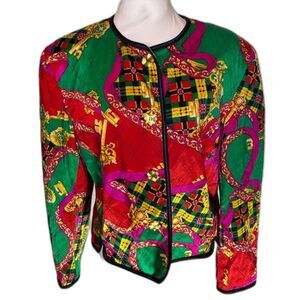 Saks Fifth Avenue 100% Silk Artsy Multicolored Pattern Button Up Jacket Womens
